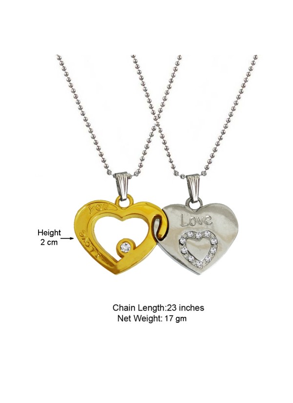 Two Pieces Couple Heart Shape Necklace by Menjewell 